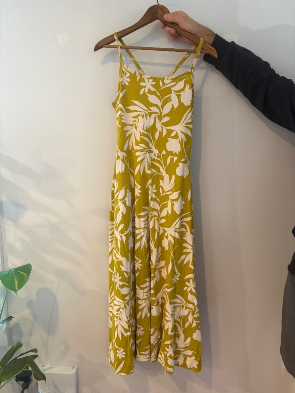 Pact Women's Fit & Flare Midi Dress, Size L, Tropical Palms Chartreuse